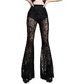 XCJIKUKE Gothic Bell Bottom Pants for Women Goth Grunge Black High Waisted Flare Leggings Boho Hippie Festival Outfits