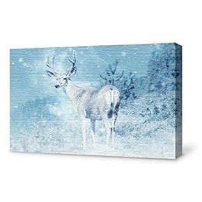 Canvas Wall Art for Living Room,Bedroom Home Artwork Paintings Snow Mountain Forest Elk Ready to Hang - 12x18 inches