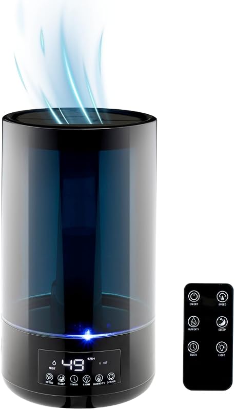 HD-1903A - Humidificador ultrasónico (4,3 L, con temporizador y luz nocturna, con mando a distancia, color negro