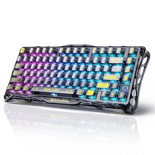 GravaStar Mercury K1 Lite 75% Gaming Keyboard, 2.4GHz/BT/Wired Tri-Mode Wireless Keyboard, Gasket Hot Swappable Mechanical Keyboard, Pre-lubed Linear Switches, RGB Backlit【Transparent Black】