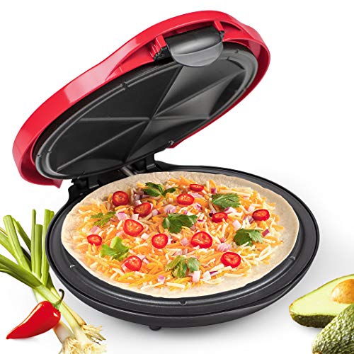 Taco Tuesday 10Inch 6Wedge Electric Deluxe Quesadilla Maker with Stuffing Latch, 10 inch, Red