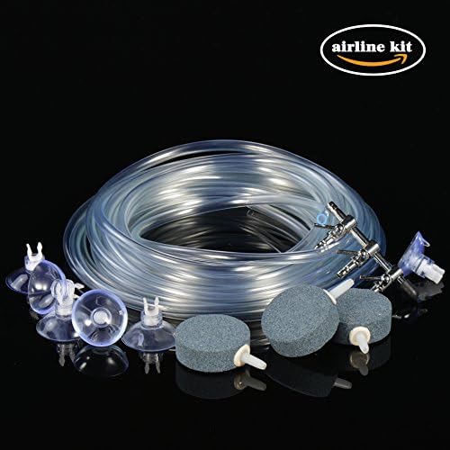 26FT 3/16In Plastic Aquarium Airline Tubing with 1-Pcs 3-Way Outlet Air Control Valve 3-pcs Air Stones and 6-Pcs Suction Cups for Fish Tank Air Pumps