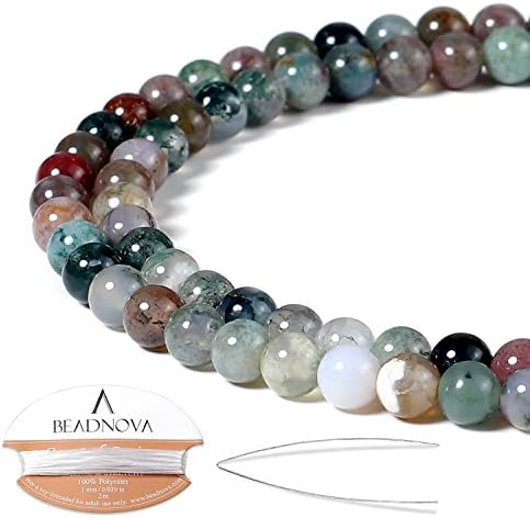 BEADNOVA Natural Indian Agate Beads Natural Crystal Beads Stone Gemstone Round Loose Energy Healing Beads with Free Crystal Stretch Cord for Jewelry Making (4mm, 94-96pcs)