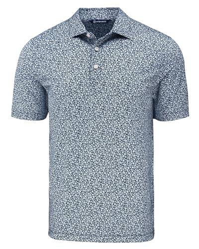 Cutter & Buck Pike Eco Flora Print Recycled Mens Big & Tall Polo, Navy Blue, LT