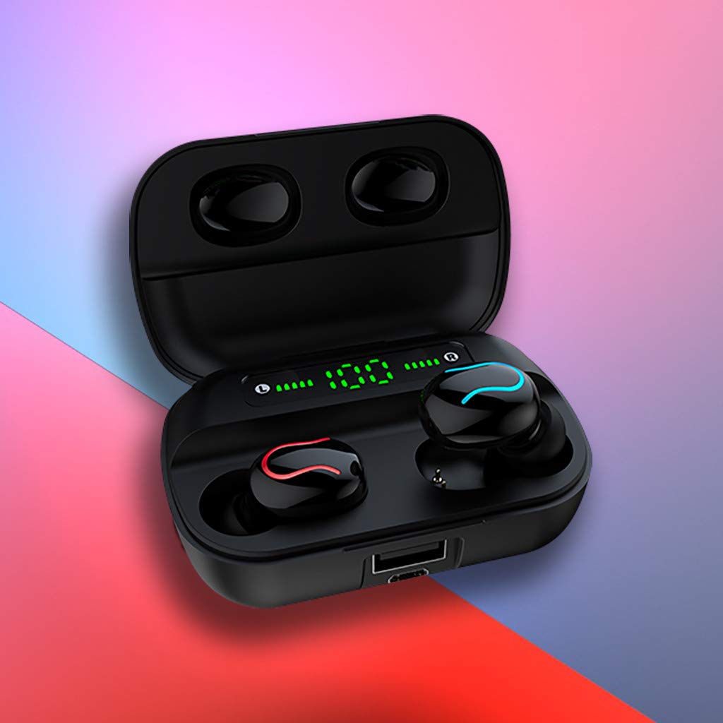 MiMiey Q82-Q35 Binaurales Bluetooth Headset 5.0 kabelloses Headset mit Batteriefach für Digitalanzeige (Schwarz)