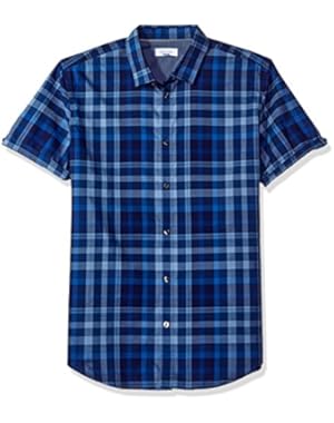 Calvin Klein Men's Short Sleeve Bar Plaid Button Down Shirt