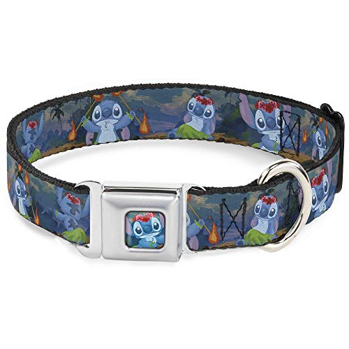 Dog Collar Seatbelt Buckle Stitch Hula Dance 5 Poses 13 to 18 Inches 1.5 Inch W…