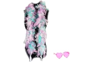 YBHOMINE Feather Boa with Heart Rimless Sunglasses,4 ft Feather Boa for Bachelor Party Halloween Christmas Costume Accessory