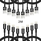 Cable, MASUMARK PowerLine  2M (6ft) Apple MFi Certified Micro Usb Cable / Charger Cord, for iPhone 7/ iPhone 7Plus/ iPhone 6s/6s Plus/6/6 Plus/5s/5, iPad mini, iPad Pro Air 2 (Black)(8 Pack)