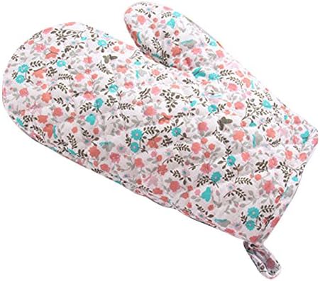 Outdoor Cooking Gloves Kitchen Heat Resistant Cotton Glove Oven with Flower Cooking Mitts Random color