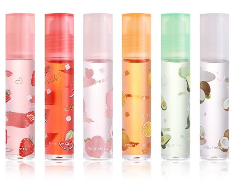 EOGRFW 6 Pcs Hydrating Lip Oil Set,Shimmer Lip Gloss,Moisturizing Lip Balm,Fruit-Flavored Plumping Lip Oil,Long Lasting Lip Care Kit for Women and Girls