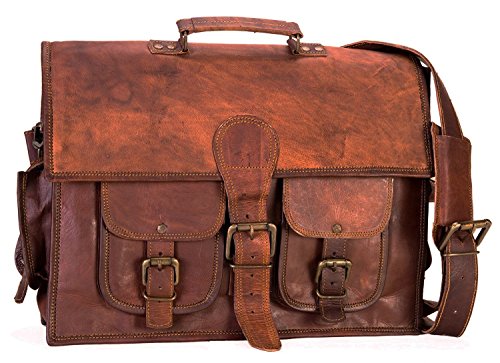 AOL Leather Vintage Crossbody Messenger Satchel Bag Gift Work Briefcase Carry Laptop Computer Book Handmade