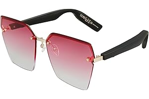 KONLEYA Smart Bluetooth Sunglasses for Men Women Frameless Sunglasses with Bluetooth 5.0 Fashionable Gradient Lens Voice Control for All Smart Devices (Gradient Red)