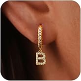 TURANDOSS Zircon Huggie Earrings for Girls Women, 14K Gold Plated Initial Earring Cuff Hoop, Personalized 26 Alphabet Letter A-Z CZ Hypoallergenic Earrings Birthday Gifts