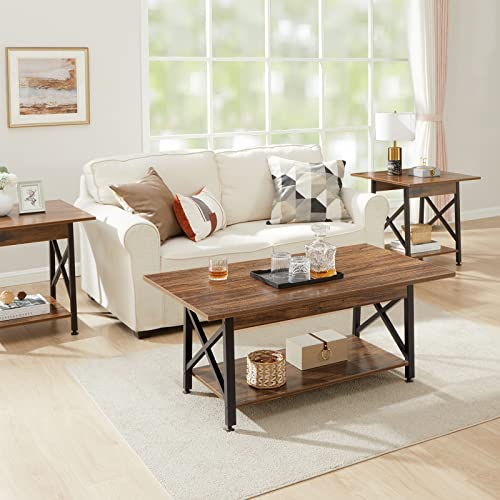 GreenForest Coffee Table Large 43.3 x 23.6 inch Farmhouse Rustic with