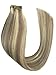 Tape in Hair Extensions with Highlights Golden Brown with Blonde Hair Invisible Tape ins Silky Straight Seamless Skin Weft Human Remy Real Hair Glue in Extensions (16 inches, 12-613)