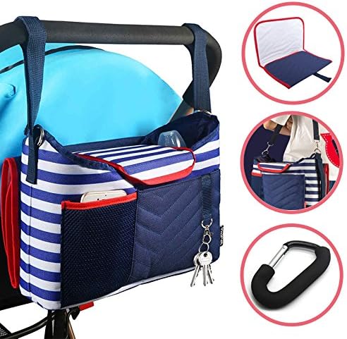 CELEMOON Universal Stroller Organizer Bag - Premium Quality Stroller Fits All Baby Strollers - Bonus Handy Stroller Hook (Blue)