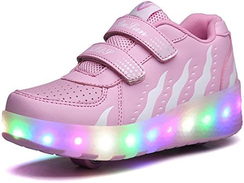 LED Light Up Blink Single Wheel Roller Skate Shoes Fashion Sports Flashing Sneaker Boys Girls Kid (Pink 8.5 M US Toddler)