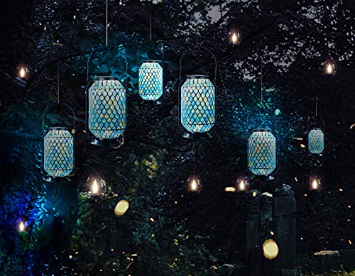 Mosaic Solar Lantern Outdoor Decor - Colorful Glass Garden Light Auto On/Off Waterproof