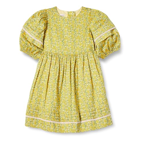 Amazon Essentials Abito Svasato da Bambina, 100% Cotone, con Maniche a Sbuffo, Motivo Floreale con Fiori di Limone, Taglia L