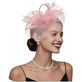 SOMEITIA Fascinator Hat for Women Tea Party Feather Flower Headwear Ribbon Mesh Veil Headband Hair Clip for Wedding Cocktail