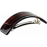 Parcelona French Curved Hair Barrette for Women – 3.75 Inch Tortoise Shell Cellulose Acetate French Clip with Rubberized Non-Slip Metal Clasp for Medium to Thick Hair