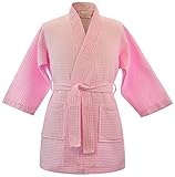 Kids Waffle Kimono Spa Party Robe Pink S/M