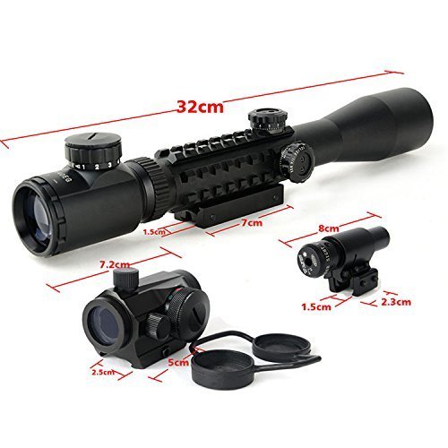 GOHIKING Tactical 3-9x40mm Illuminated Rifle Scope with Red Sight and Red Dot Sight of Red/Green Reticle Mount