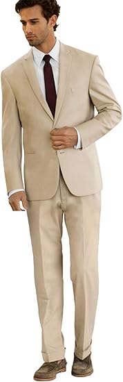Amazon Co Jp Calvinsuit ベージュメンズ2ボタンスーツジャケット パンツセットウェディングスーツ 服 ファッション小物