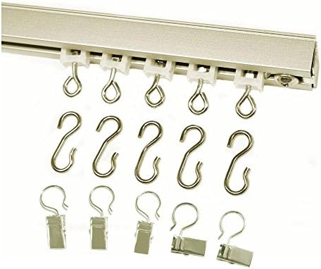 Ceiling Curtain Track Set with Wheeled Carriers and Hooks (7'-Silver)