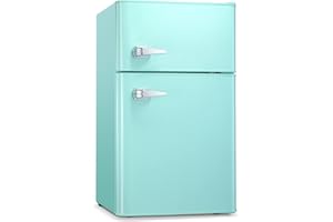Antarctic Star Compact Mini Refrigerator Separate Freezer, Small Fridge Double 2-Door Adjustable Removable Retro Stainless Steel Shelves Garage Camper Basement/Dorm/Office 3.2 cu ft.Green