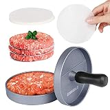GWHOLE GWHOLE-10 Non-Stick Burger Press Aluminum Hamburger Patty Maker With 100 Wax Papers For BBQ Grill, 5.4 X 4.8 X 1.9 Inches, Silver