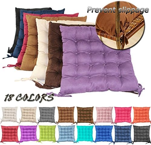 Jusefu Suede Candy Colored Square Car and Chair Cushion / Pad With Ties, Soft, Non-slip For Indoors Or Outdoors, 18 Colors,7 Sizes Choose,Black,40X40CM