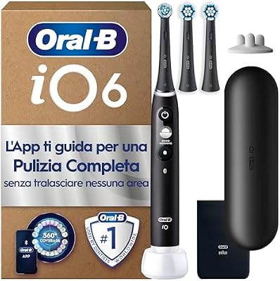 iO 6 Spazzolino Elettrico, 3 Testine di Ricambio, Custodia, Nero