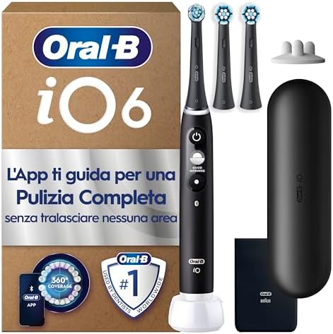iO 6 Spazzolino Elettrico, 3 Testine di Ricambio, Custodia, Nero