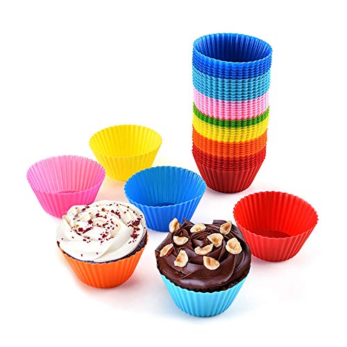 Witspace 6pcs Silicone Round Muffin/Cake/ Waffle Cupcake, Silicone Baking Molds for Party/Holiday/Wedding/Christmas/Halloween (Pink)