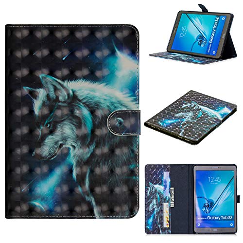 Galaxy Tab S2 9.7 PU Leather Case, CASE4YOU Flip Wallet Book Style Cover Stand Holder Card Slots Shockproof Bumper with Wake Up/Sleep Wild Wolf for Samsung Galaxy Tab S2 9.7 Inch SM-T810/ T815
