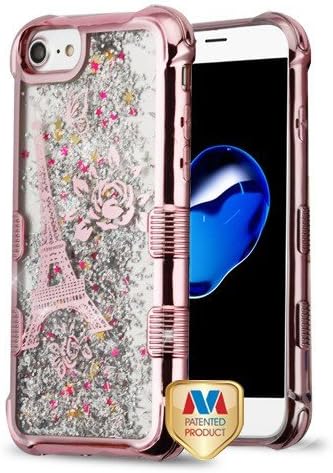 ShopAegis - [HYBRID LIQUID GLITTER] [Rose Gold/Silver] Eiffel Tower Paris Sparkle Flowing Electroplated Moving Quickstand Phone Cover Case for Apple iPhone 8/7