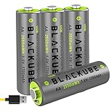 Blackube High Capacity 1700mAh & High Out Put 4A-USB Rechargeable AA Batteries - Double A Lithium/Li-ion Battery 1.5V for Better Compatibility - Quick Charge with 2 Hours (4-Pack AA)