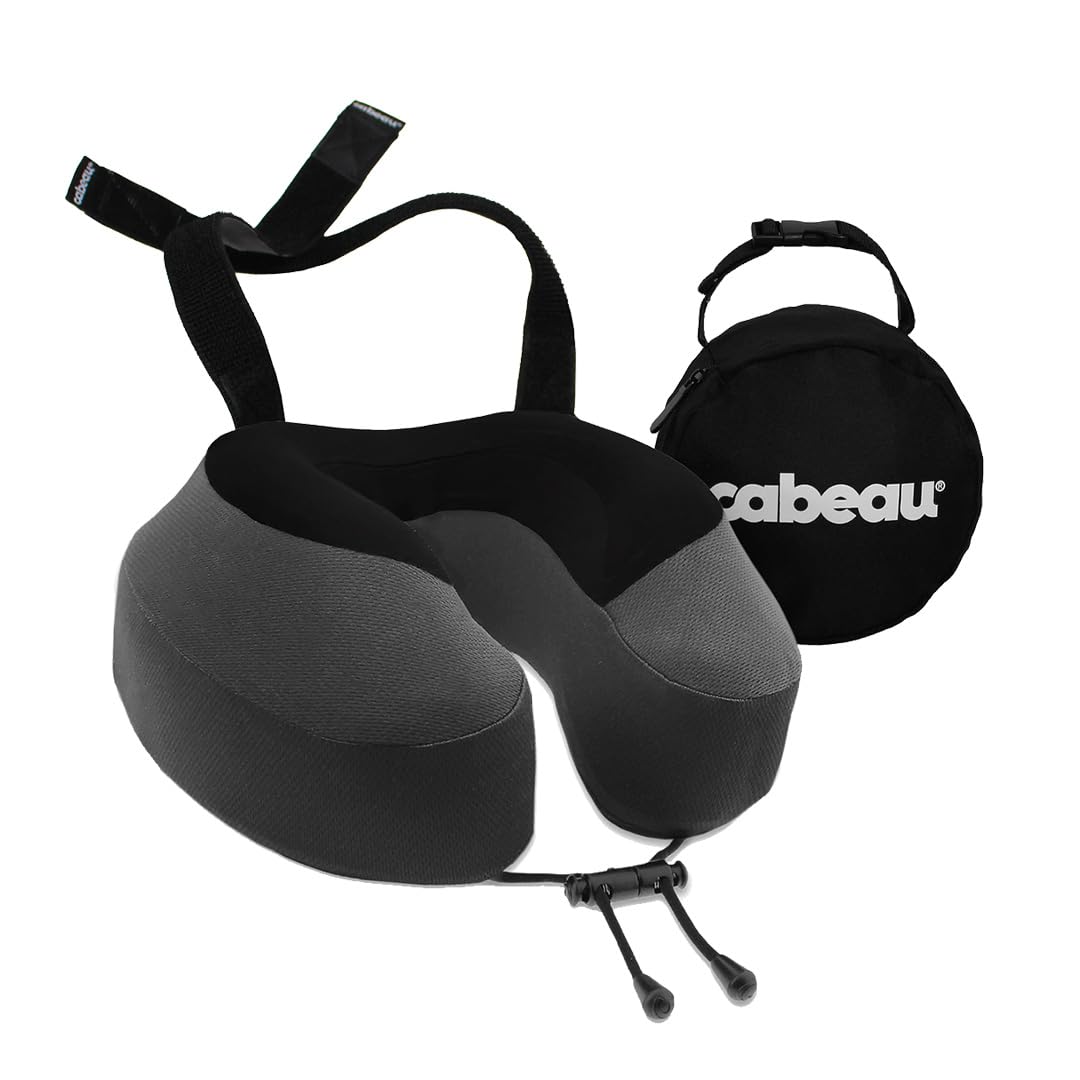 Cabeau Evolution S3 Travel Pillow – Straps to Airplane Seat – Ensures Your Head Won’t Fall Forward – Relax with Plush Memory Foam – Quick-Dry Fabric Keeps You Cool and Dry (Steel)…