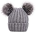 Men & Women's Cable Knit Beanie with Faux Fur Pompom Ears, Grey