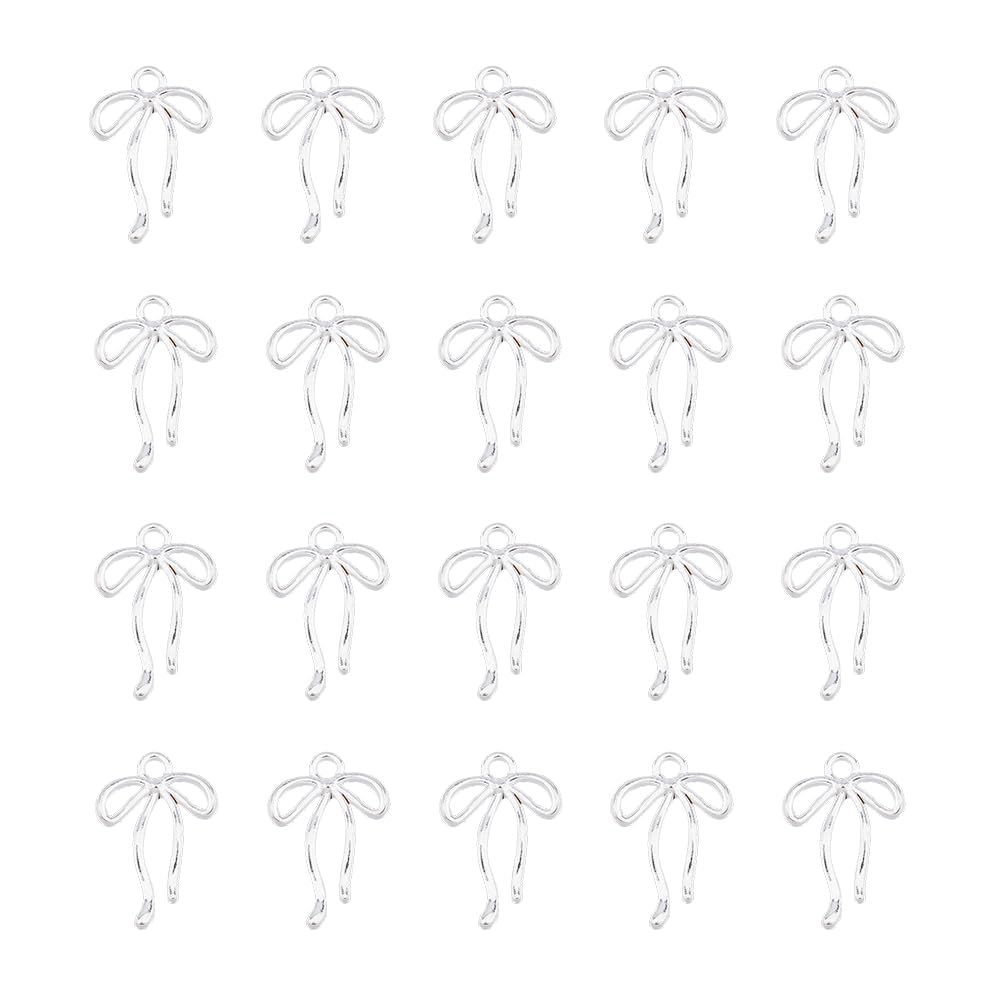 DICOSMETIC 100pcs Alloy Tibetan Bowknot Charms Silver Bow Tie Pendants Metal Bow Ties for DIY Craft Earring Bracelet Necklace Making, Hole: 2mm