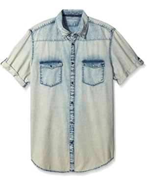 Calvin Klein Jeans Men's Short Sleeve Spray Can Indigo Button Down Shirt