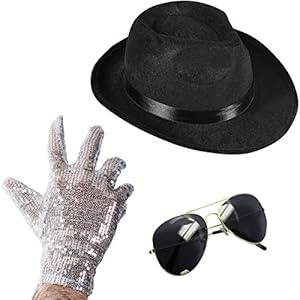 Set of 3 - Fedora Hat Sequin Glove And Sunglasses by Funny Party Hats (Fedora Hat Sequin Glove And Black Sunglasses)