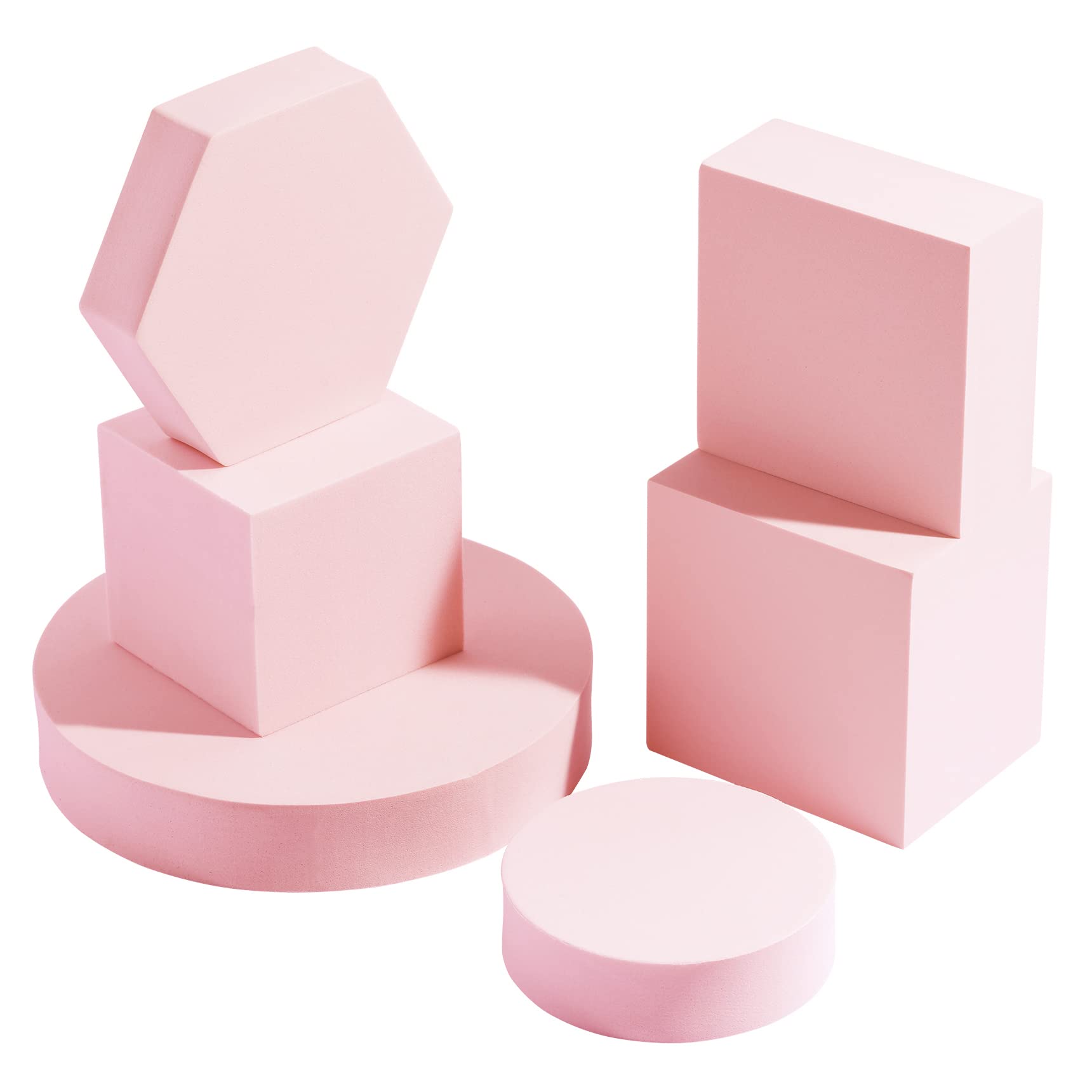 Goshoot Photography Props Cube Foam Geometry Solid Blocks Posing Props Geometric Shapes Product Photography for Jewelry Cosmetics Shooting Accessories Modeling Decoration - 6 Pcs Pink