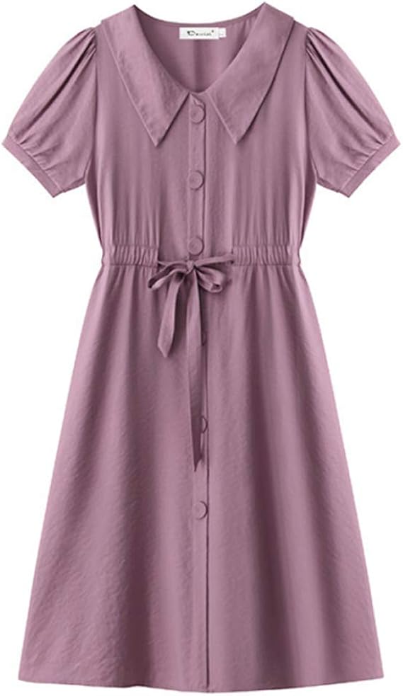 Taoffen レディース ワンピース 半袖 ロングワンピース 開襟 通勤 夏 ワンピース チュニック 通販 Amazon