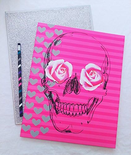 Glitter &amp; Gloss Portfolio Folder Set with Pencil - Roses &amp; Skulls