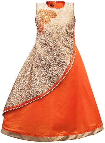 My Lil Princess Girls' A-Line Maxi Dress (Embriodery Blue_Orange)