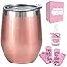 Undercut Innovations Stainless Steel 12 oz Wine Tumbler + Cupcake Wine Socks Gift Set | Double Insulated Wine Tumbler with Lid, Rose Gold | Wine Gifts for Women, Gifts for Wine Lovers