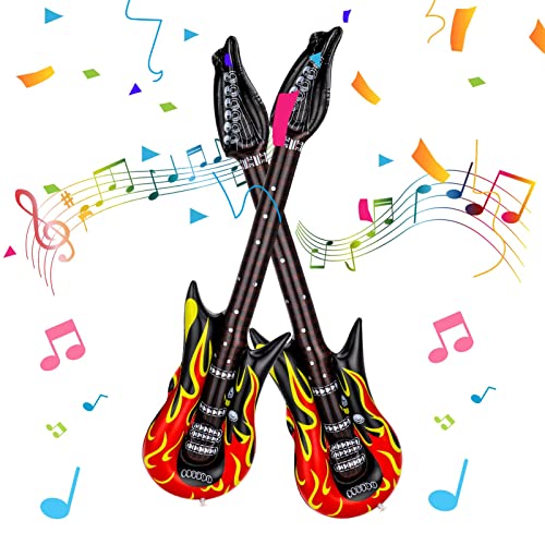 Excefore Inflatable Guitar, Waterproof Flame Inflatable Guitar, Reusable Inflatable Rock Guitar â€‹â€‹for 80s 90s Musical Themed Party, Adults Kids Birthday Party and Photo Booth Props